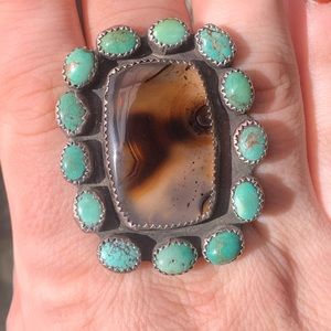 Turquoise & Agate Sterling Silver ring size 11